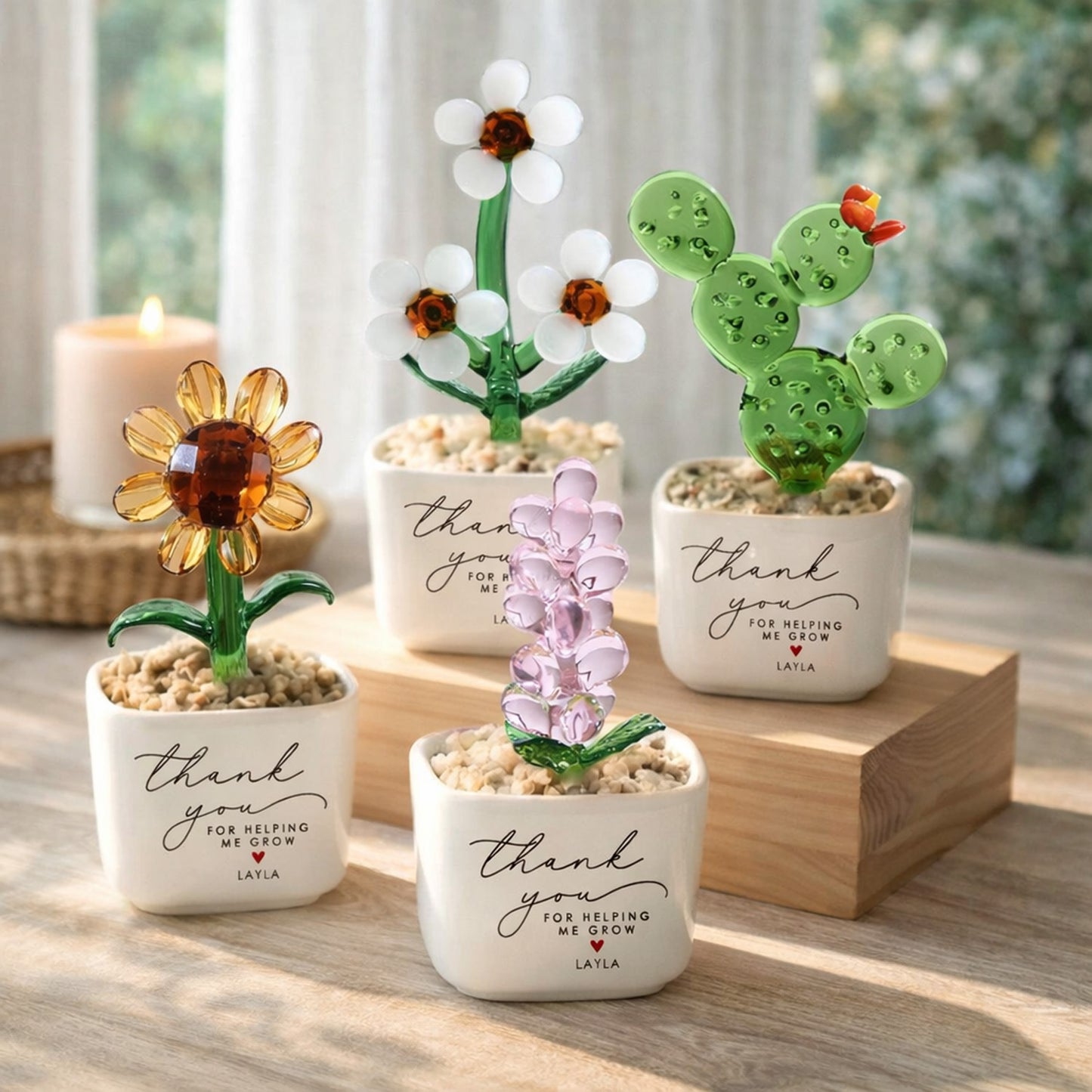 Custom Stained Glass Flower Pot, Thank You for Helping Me Grow Personalized Teacher Appreciation Gift 684769