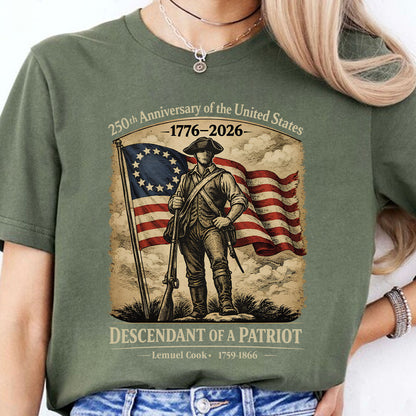 Personalized 250 Years USA Anniversary Dark Shirt | Descendant of a Patriot Tee | 1776–2026 Heritage T-Shirt 684375