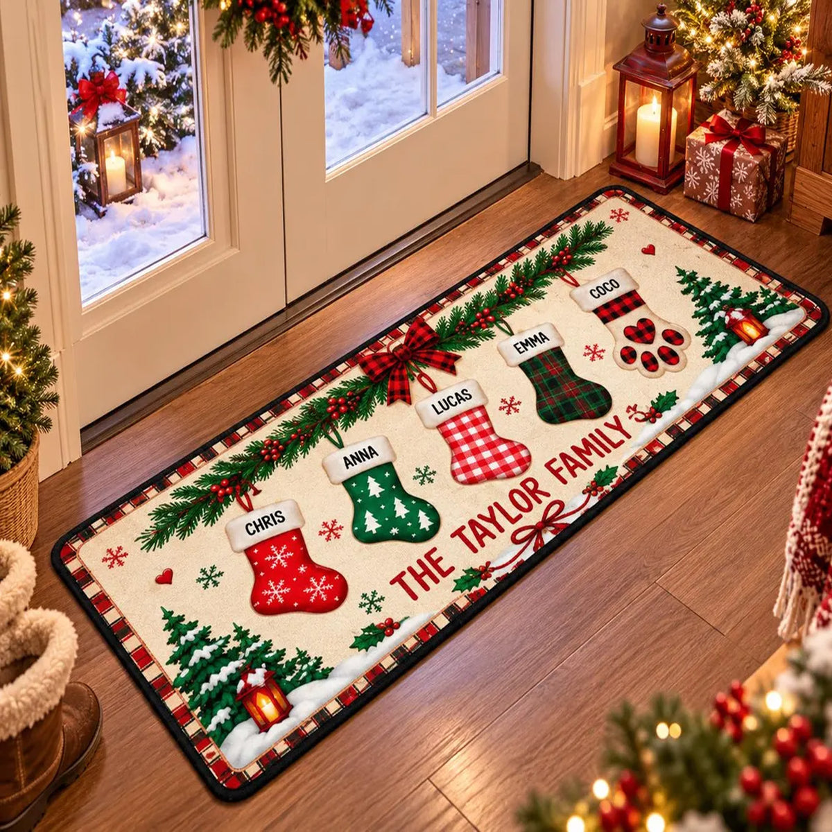 Personalized Christmas Family Runner Rug, Custom Name Stocking Holiday Rug, Christmas Home Decor 686477 WFD