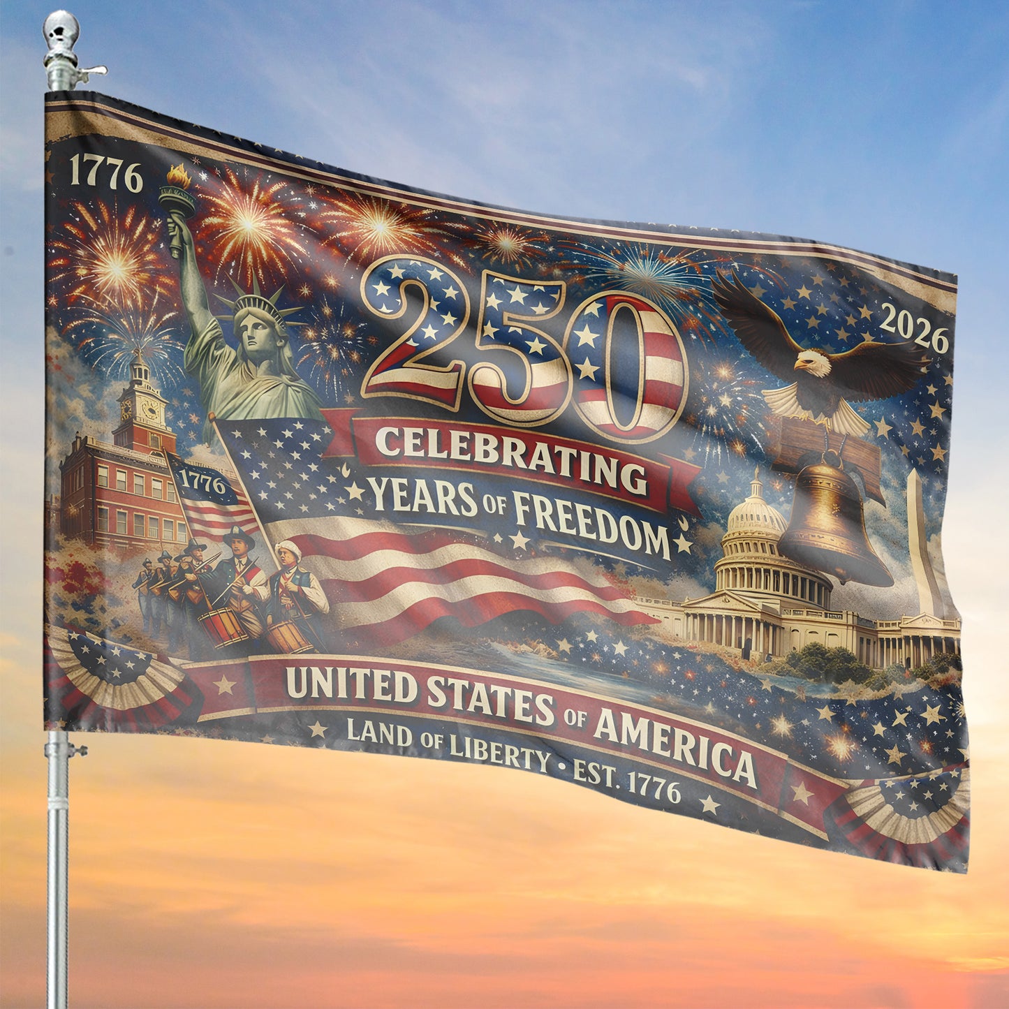 250 Years of Freedom House Flag | USA Land of Liberty 1776 Flag | Patriotic 4th of July House Flag 684224