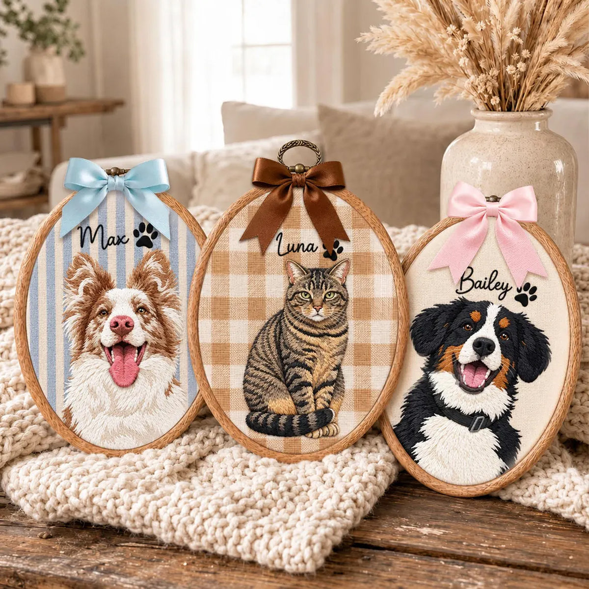 Personalized Pet Portrait Embroidery Hoop, Custom Dog Cat Photo Ornament, Pet Memorial Keepsake Gift 686963 WFD