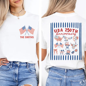 Personalized 250 Years USA Anniversary Pocket & Back Shirt, Custom Name 4th of July Matching Tee 685394