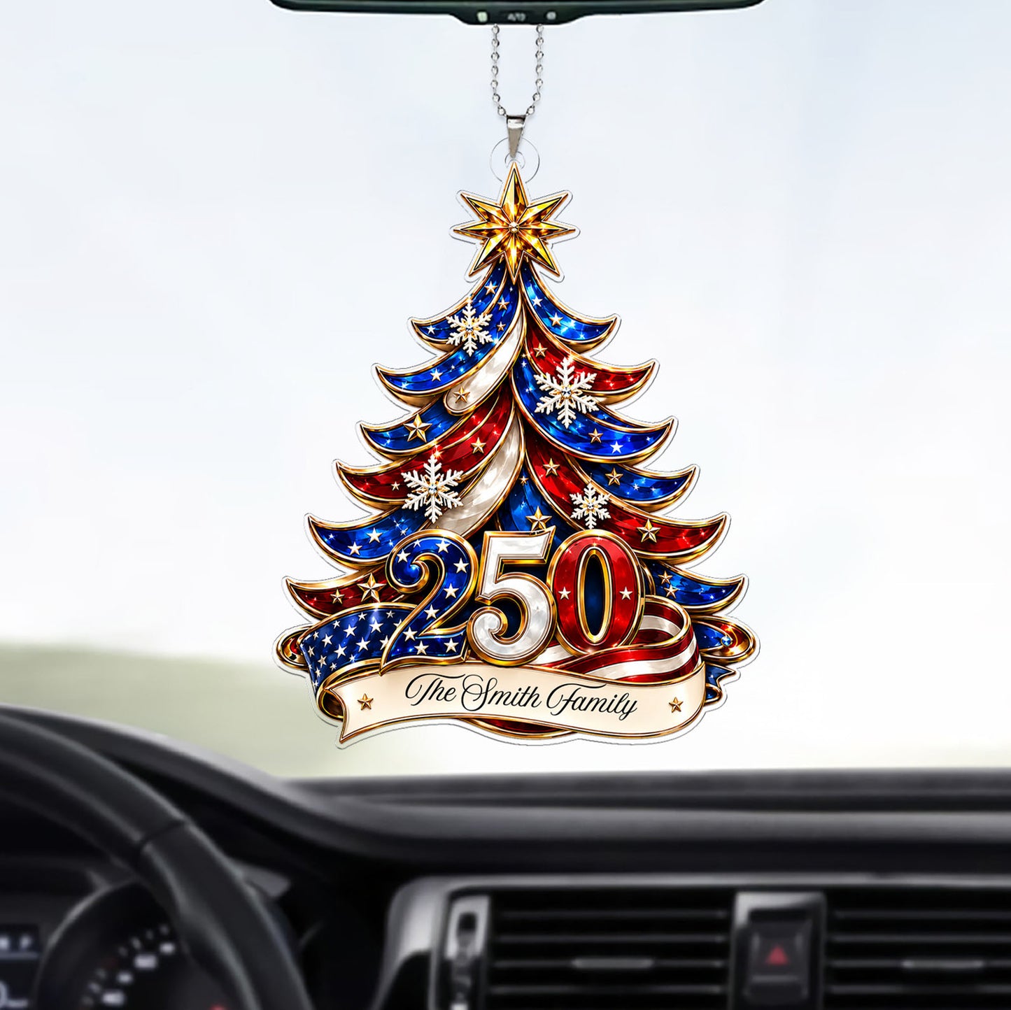 Personalized 250 Years of America Car Ornament, Patriotic Family Acrylic Ornament, USA Christmas Decor 685751