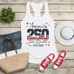 250 Years of Freedom Racerback Tank Top, Patriotic America 1776-2026 USA Tank Shirt 685163 WFD
