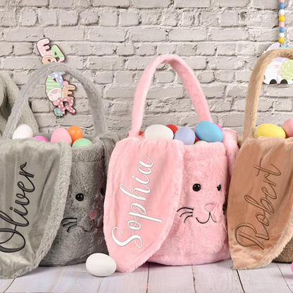 Custom Name Easter Basket | Personalized Embroidered Plush Bunny Basket | Kids Easter Gift 684380