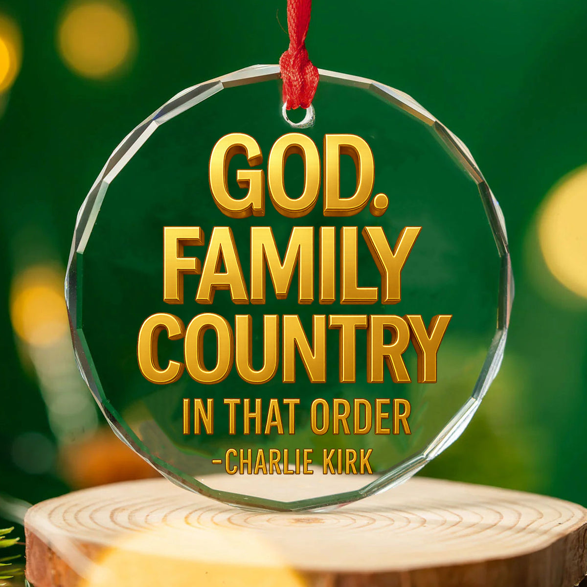God Family Country Glass Ornament | Charlie Kirk Christmas Ornament | Justice For Charlie Kirk Ornament 683416