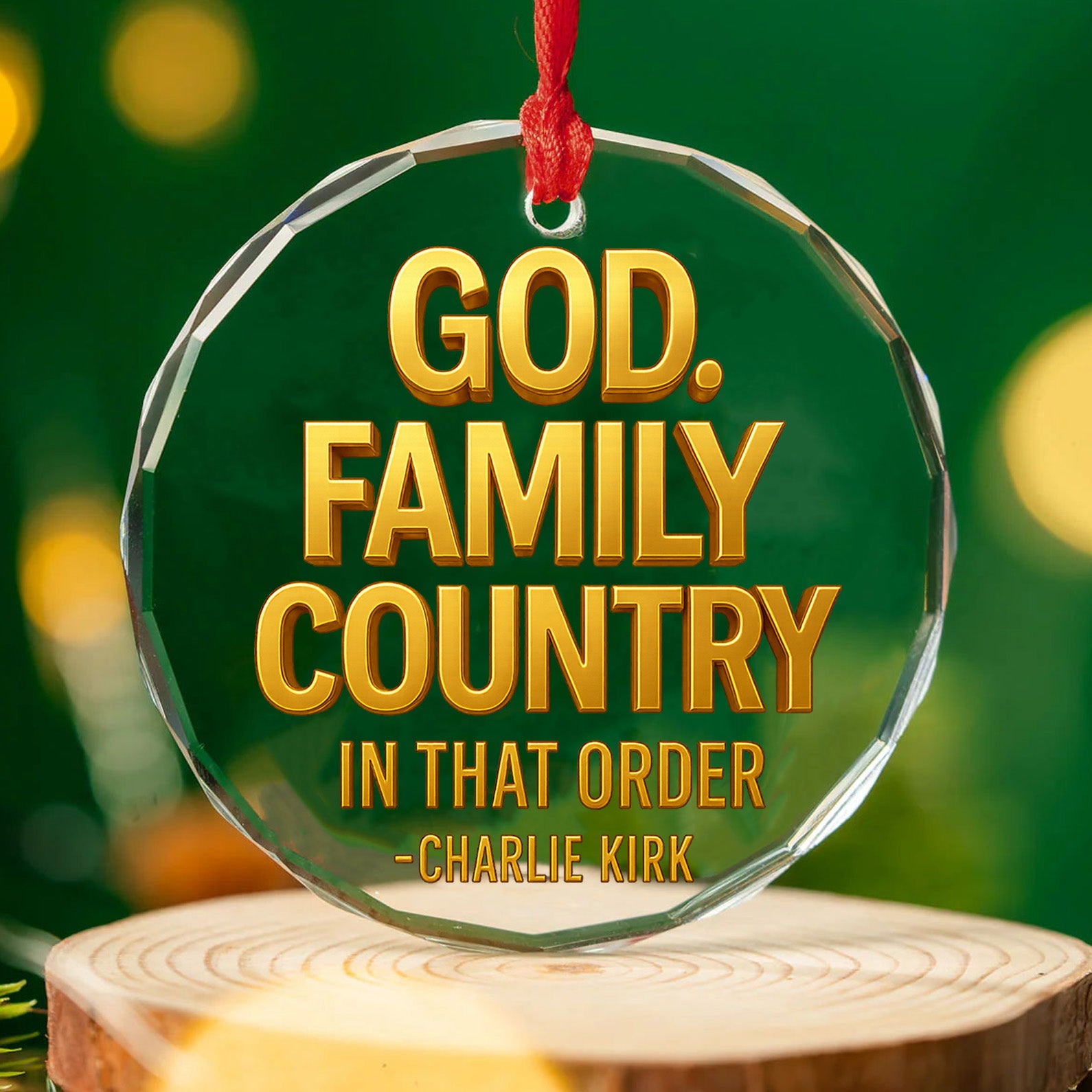 God Family Country Glass Ornament | Charlie Kirk Christmas Ornament | Justice For Charlie Kirk Ornament 683416