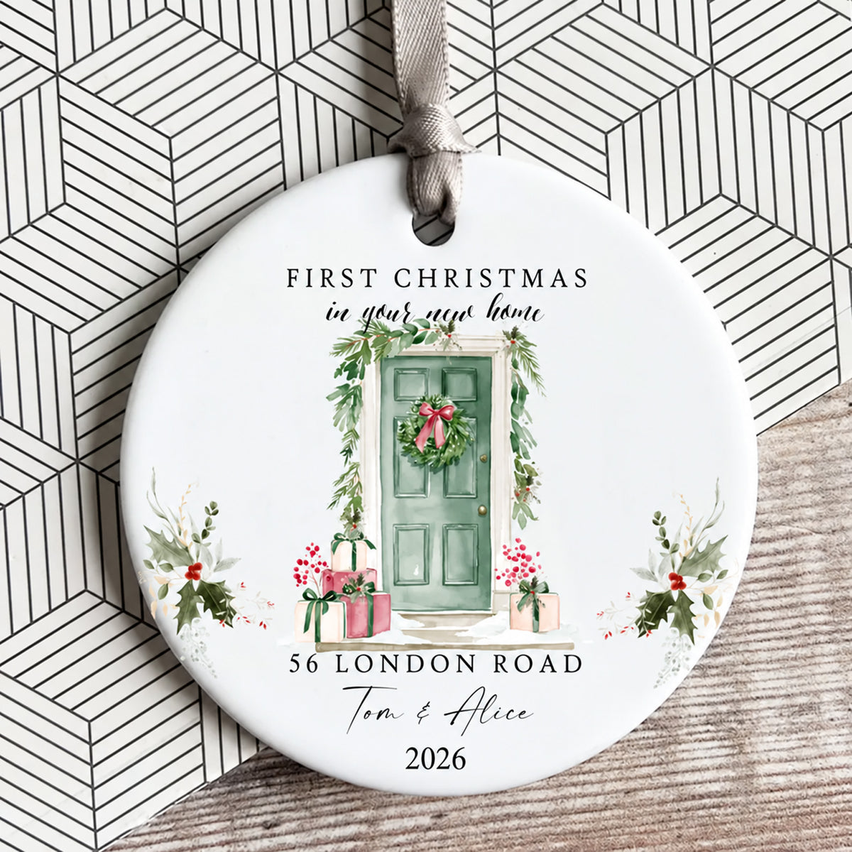 Personalized First Christmas in New Home Ceramic Ornament, Custom Address & Family Name Christmas Ornament 686967 WFD