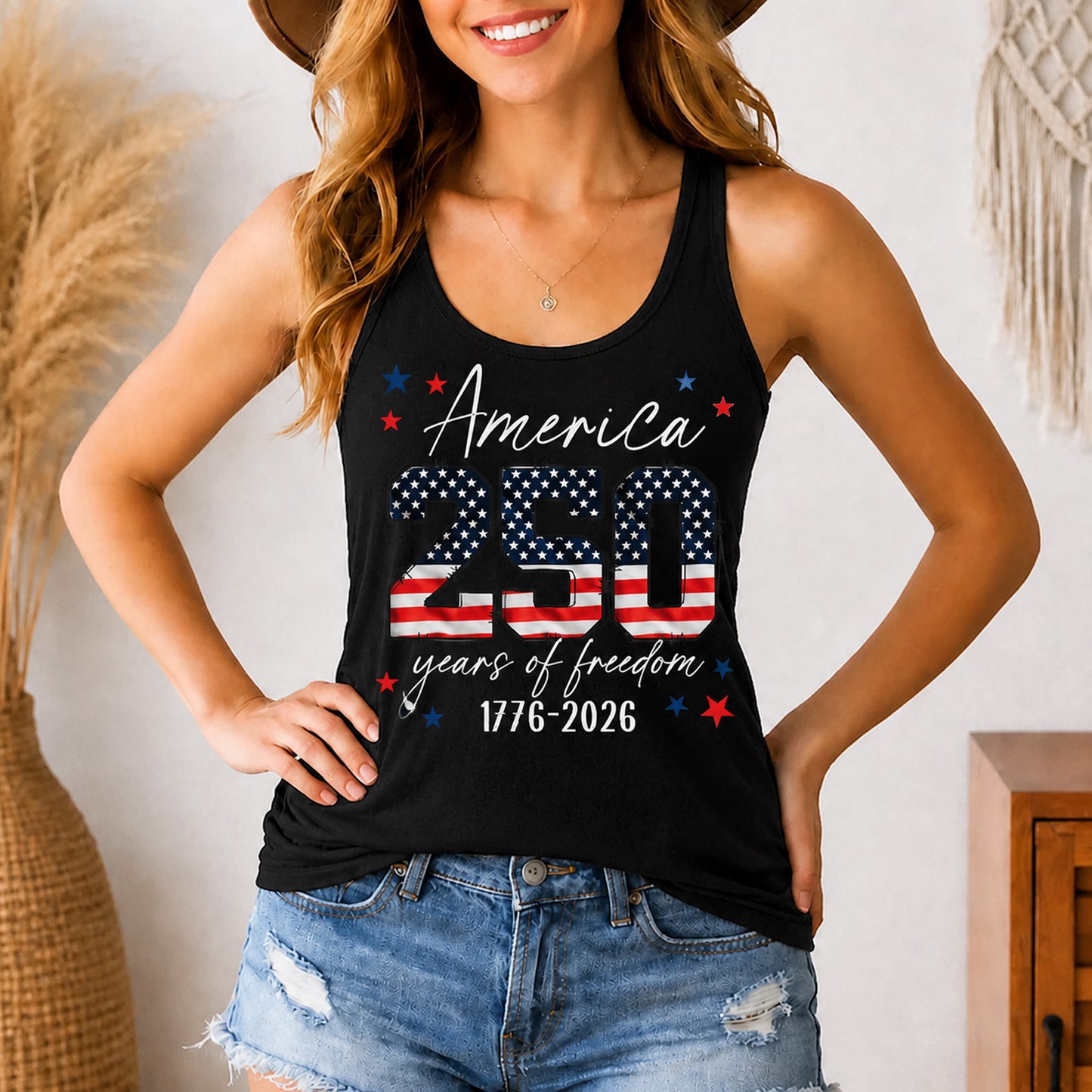 250 Years of Freedom Racerback Tank Top, Patriotic America 1776-2026 USA Tank Shirt 685163 WFD
