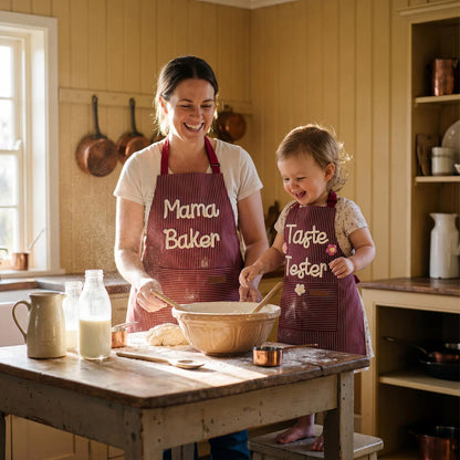 Personalized Adult & Kids Apron, Custom Name Cooking Apron, Yarn Letter Baking Smock, Family Gift 685549