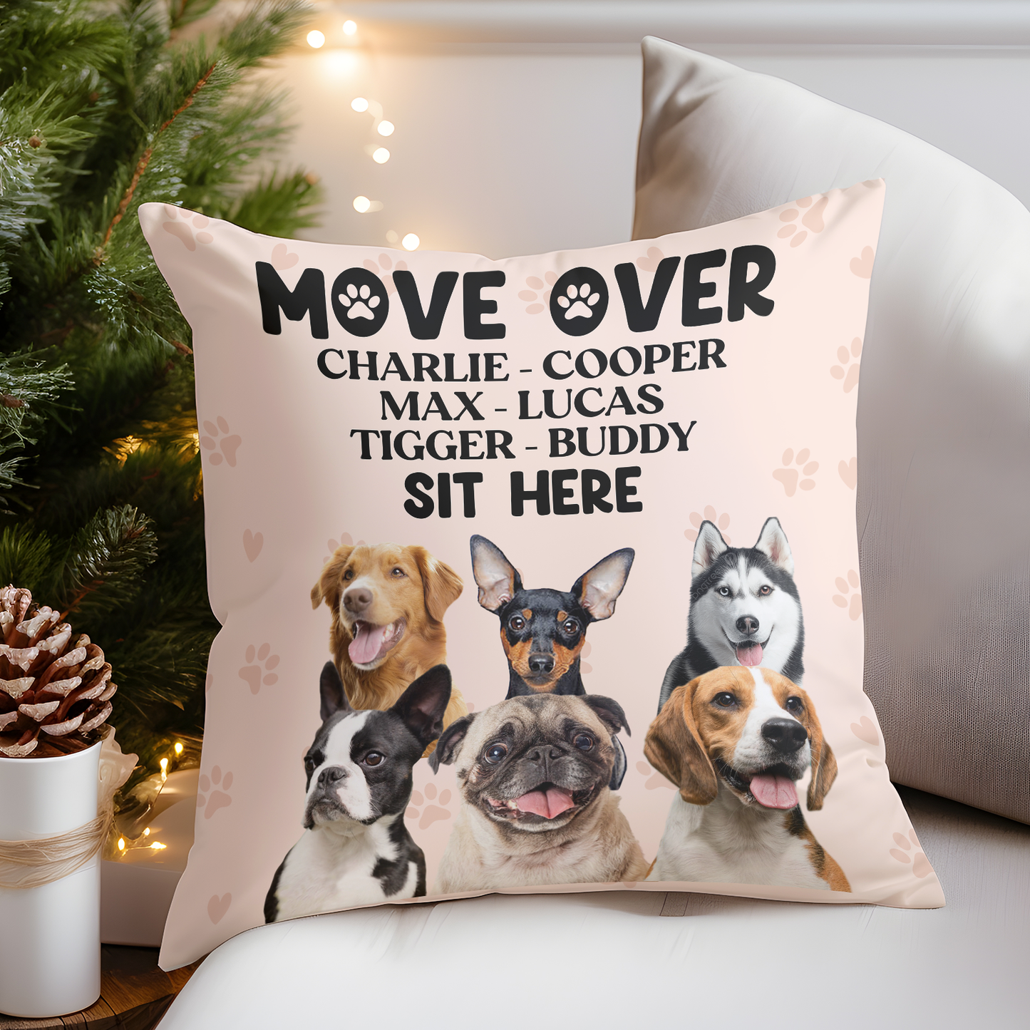 Custom Dog Photo Move Over Sit Here Pillow | Personalized Dog Cat Pet Photo Pillow | Gift for Dog Lovers 683622