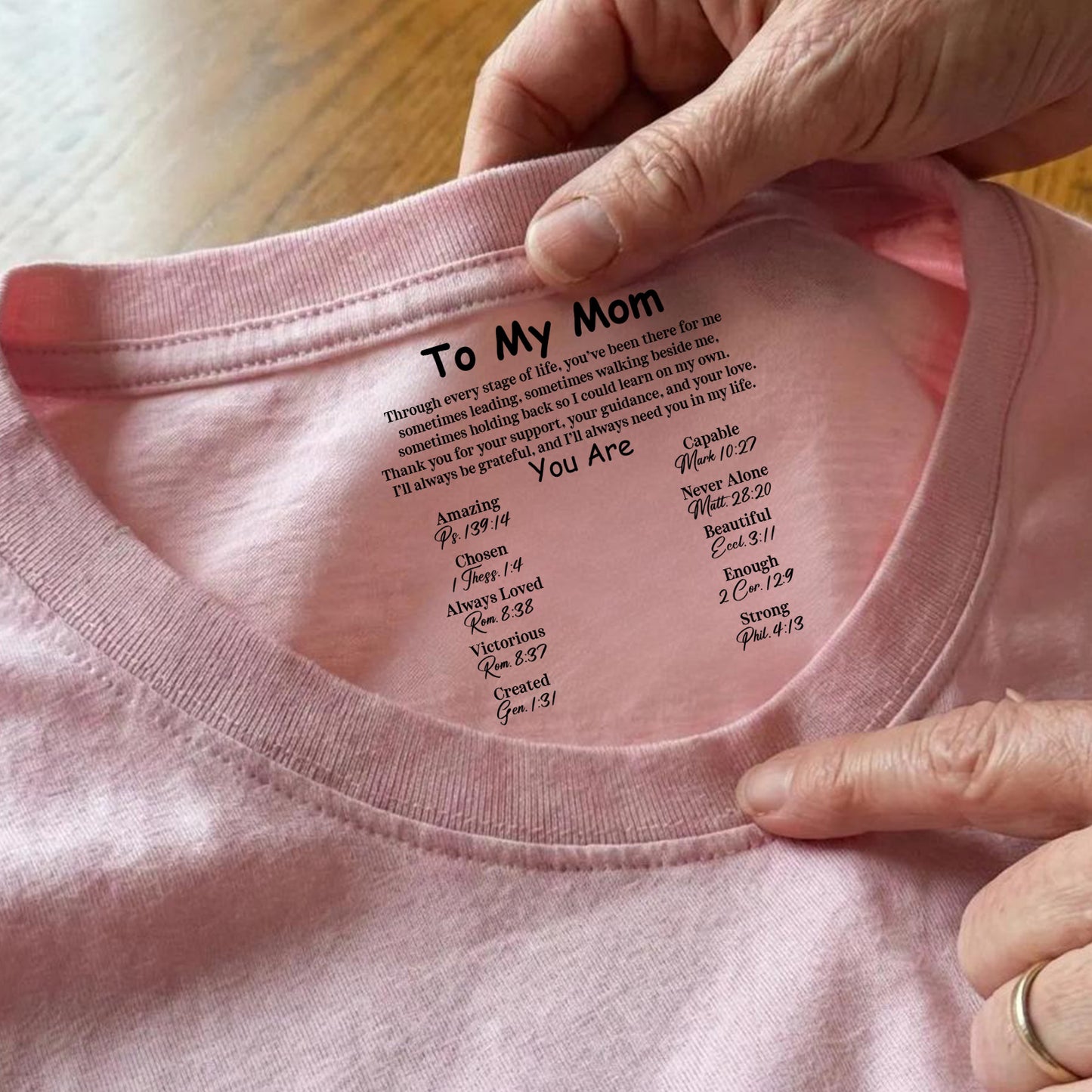 Custom Inside Neck Print Christian Shirt, Personalized Faith Gift for Mom, Hidden Message Cross Shirt 684668