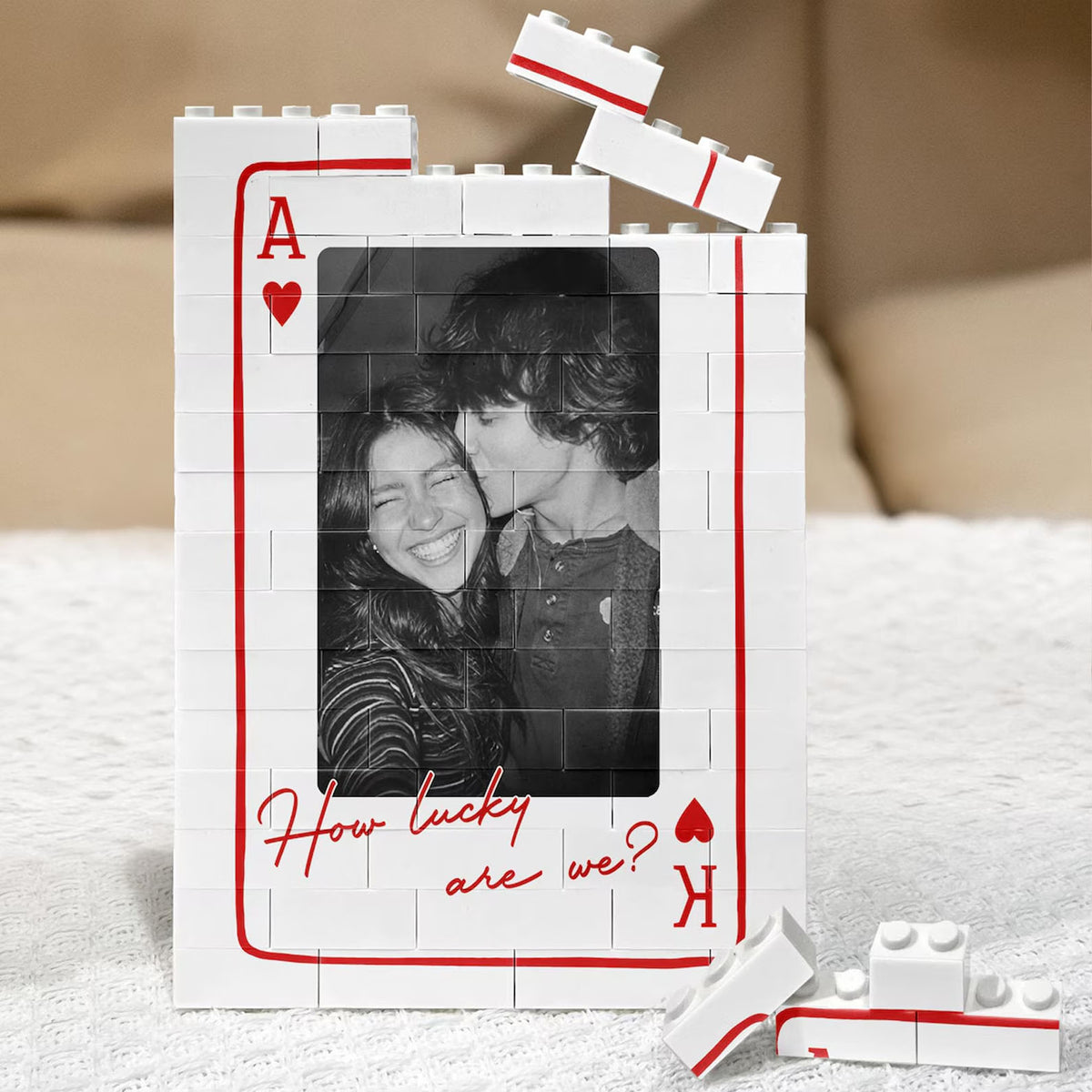 Personalized Playing Card Couple Photo Building Brick Block, Custom Quote Couple Picture Puzzle 685922
