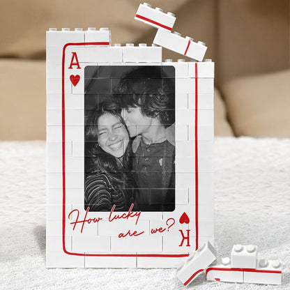 Personalized Playing Card Couple Photo Building Brick Block, Custom Quote Couple Picture Puzzle 685922