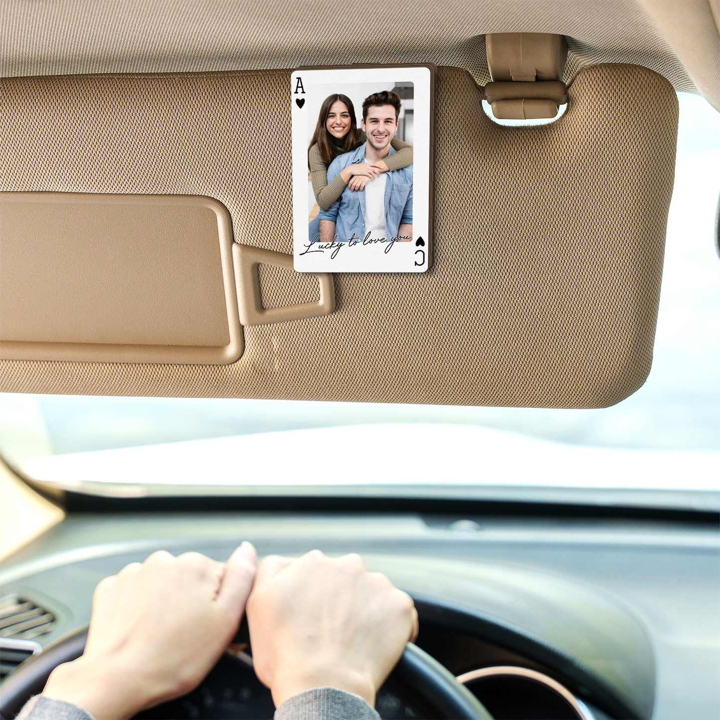 Custom Photo Couple Wooden Car Visor Clip, Drive Safe Gift for Boyfriend Husband 685984