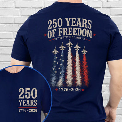 250 Years of Freedom USA Pocket & Back Shirt, Patriotic 1776-2026 Fighter Jet Tee, 4th Of July T-Shirt 685162