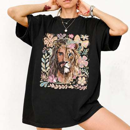 Lion of Judah Shirt, Floral Christian Shirt, Boho Faith Tee, Trendy Religious Women's T-Shirt 685697