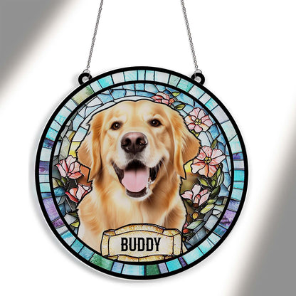 Personalized Dog Portrait Stained Glass Suncatcher, Custom Pet Memorial Suncatcher, Gift for Dog Lovers 685466