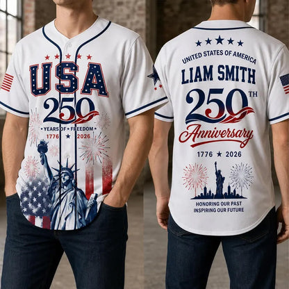 Personalized USA 250 Years Anniversary Baseball Jersey, Custom Name Patriotic 1776-2026 Shirt 685207 WFD