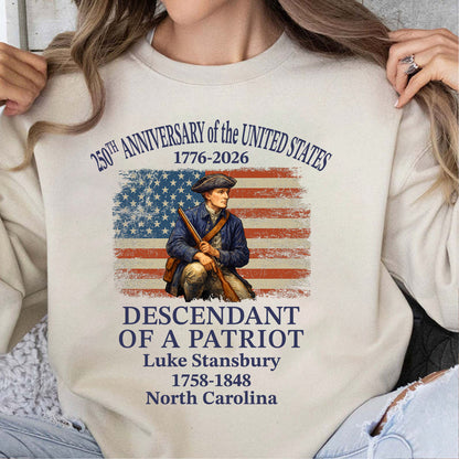 Custom Name USA 250 Years 1776–2026 Shirt | Personalized Descendant of a Patriot T-Shirt 684449