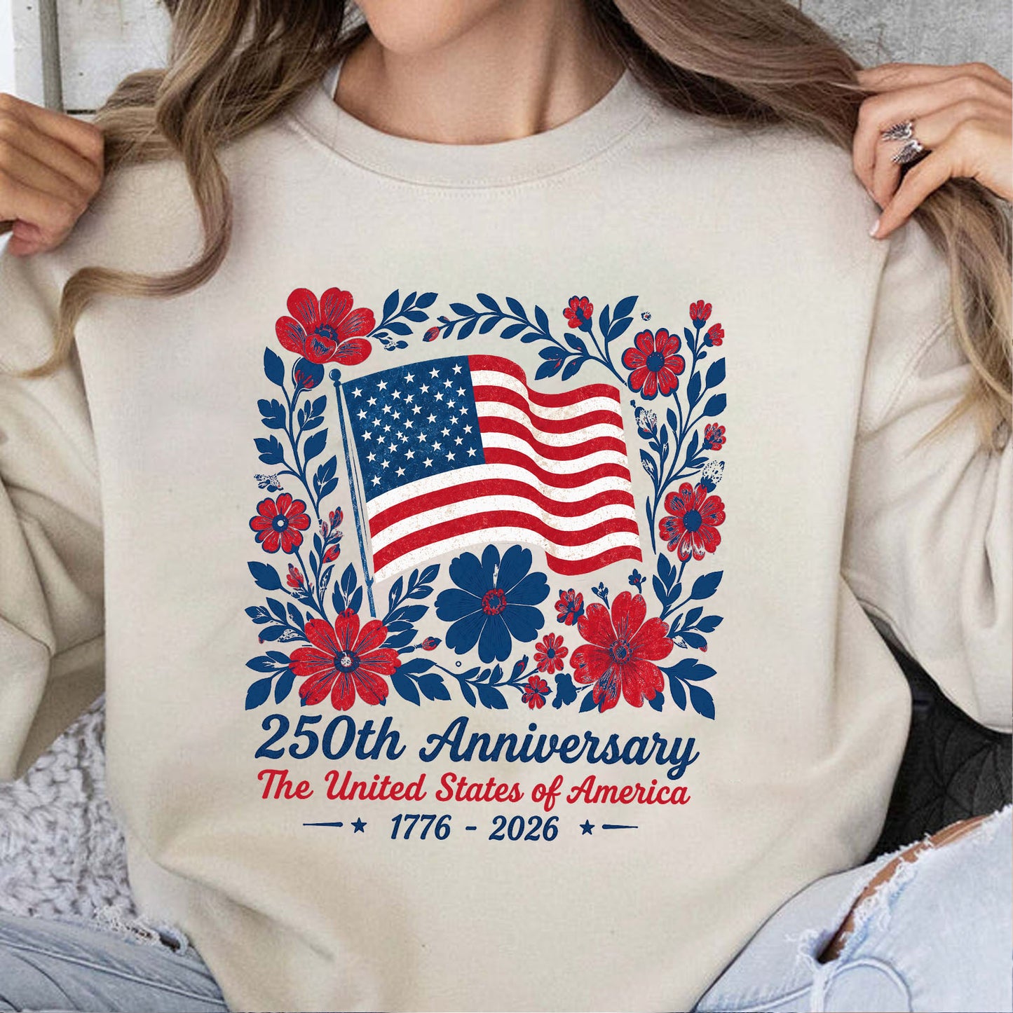 Patriotic 250 Years Anniversary Floral Shirt, USA Flag 1776-2026 Independence Day Tee, 4th of July Gift 685362