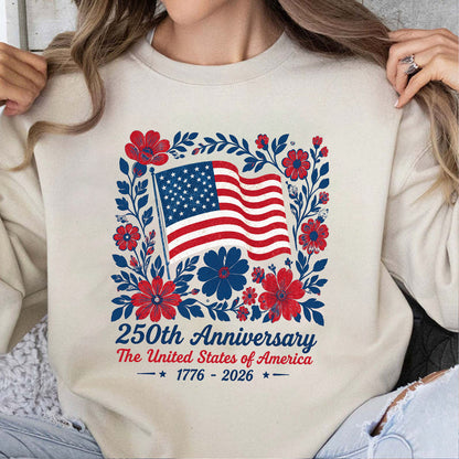 Patriotic 250 Years Anniversary Floral Shirt, USA Flag 1776-2026 Independence Day Tee, 4th of July Gift 685362