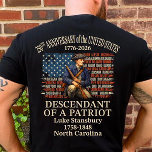 Custom Name Descendant of a Patriot Backside Shirt | Personalized 250 Years USA 1776–2026 T-Shirt 684433