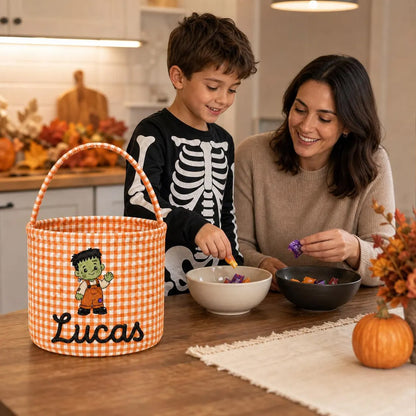 Personalized Halloween Basket for Kids, Custom Name Trick or Treat Bucket, Embroidered Candy Bag 686146 WFD
