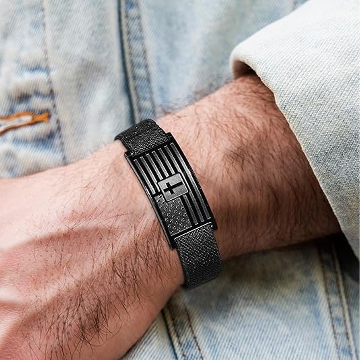 Custom American Flag Cross Nylon Bracelet For Men | Personalized Nylon Wristbands | Stocking Stuffers For Man 683876