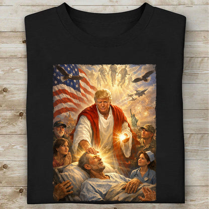 Trump as Jesus Graphic T-Shirt, Donald Trump Patriotic Shirt, US Flag Eagle Military Tee 684801 - GOP