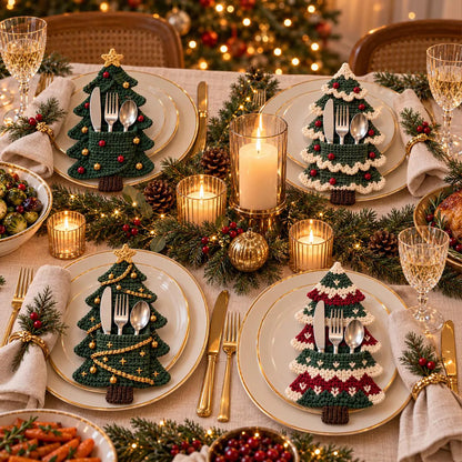 Christmas Tree Cutlery Holder DIY Crochet Kit, 8 Designs, Christmas Table Decor, Handmade Holiday Gift 686870 WFD