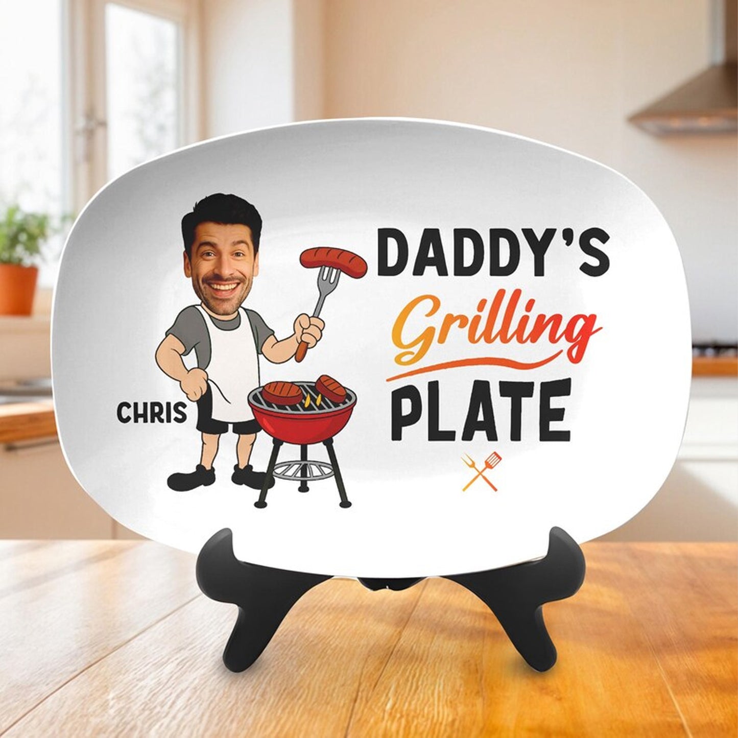 Custom Photo Papa’s Grilling Plate, Personalized Grandpa Serving Tray, Father’s Day Gift For Dad 685117