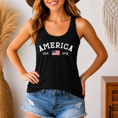 America Est 1776 Patriotic Racerback Tank Top, USA 250 Years Independence Day Fourth of July Tank Shirt 685431