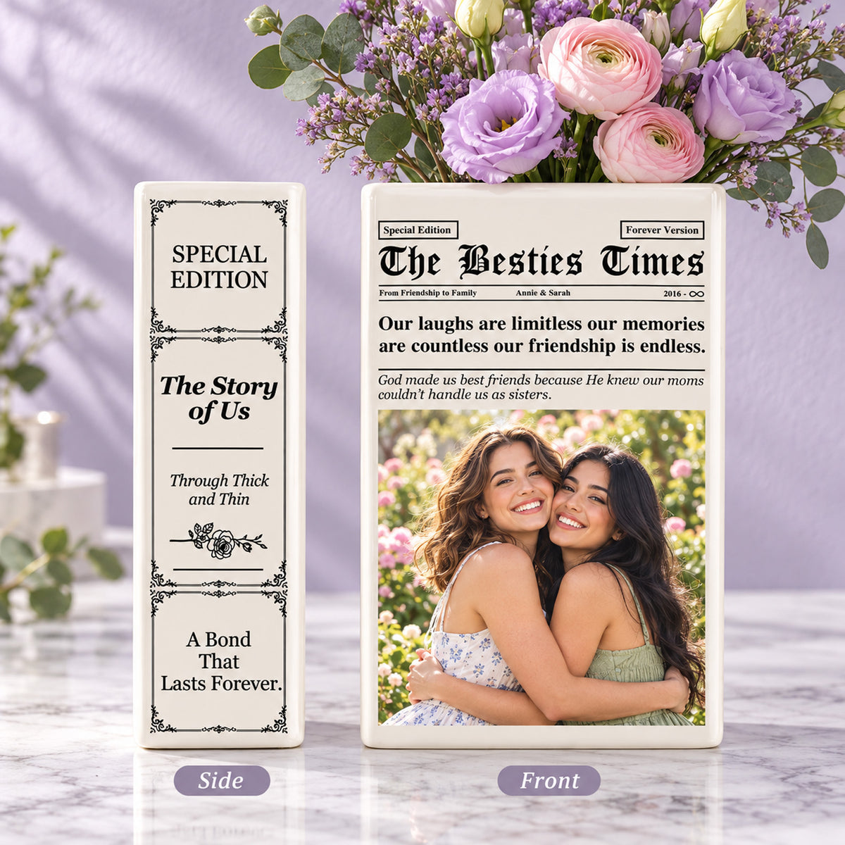 Custom Photo Newspaper Ceramic Book Vase, Personalized Best Friend Gift, Friendship Keepsake for Bestie 686941 WFD