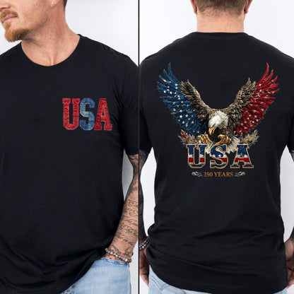 USA 250 Years Patriotic Dark Shirt | Eagle 4th of July Independence Day Pocket & Back Shirt 684511