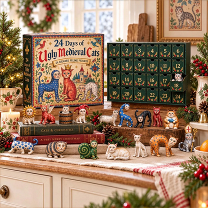 24 Days of Ugly Medieval Cats Advent Calendar, 24 Funny Cat Figurines, Gothic Christmas Countdown Gift 686982 WFD