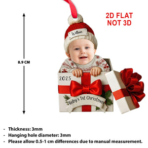 Personalized Baby’s First Christmas Gift Box 2D Flat Acrylic Ornament | Custom Name Baby Photo Ornament 683480