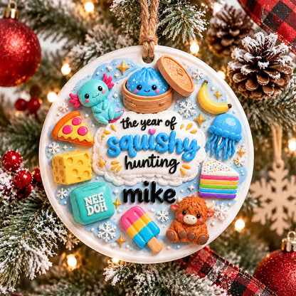 Personalized Squishy Hunting Christmas 3D Relief White Acrylic Ornament, Custom Name Kawaii Kids Gift 686346 WFD
