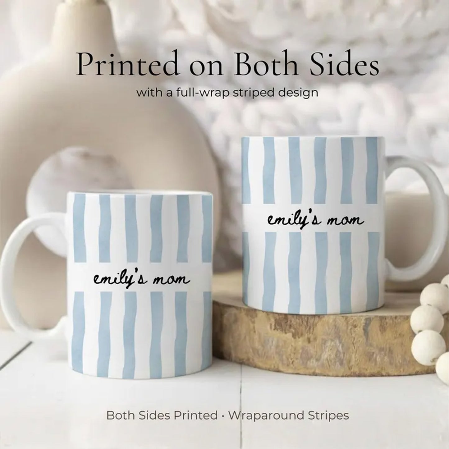 Personalized New Mom Mug, Custom Name Stripe Coffee Cup, First Time Mom Gift, White Mug Accent Mug 684792