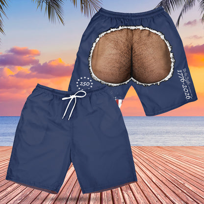 Funny Fake Butt 250 Years We The People Beach Shorts, Patriotic USA Flag Swim Trunks 685633