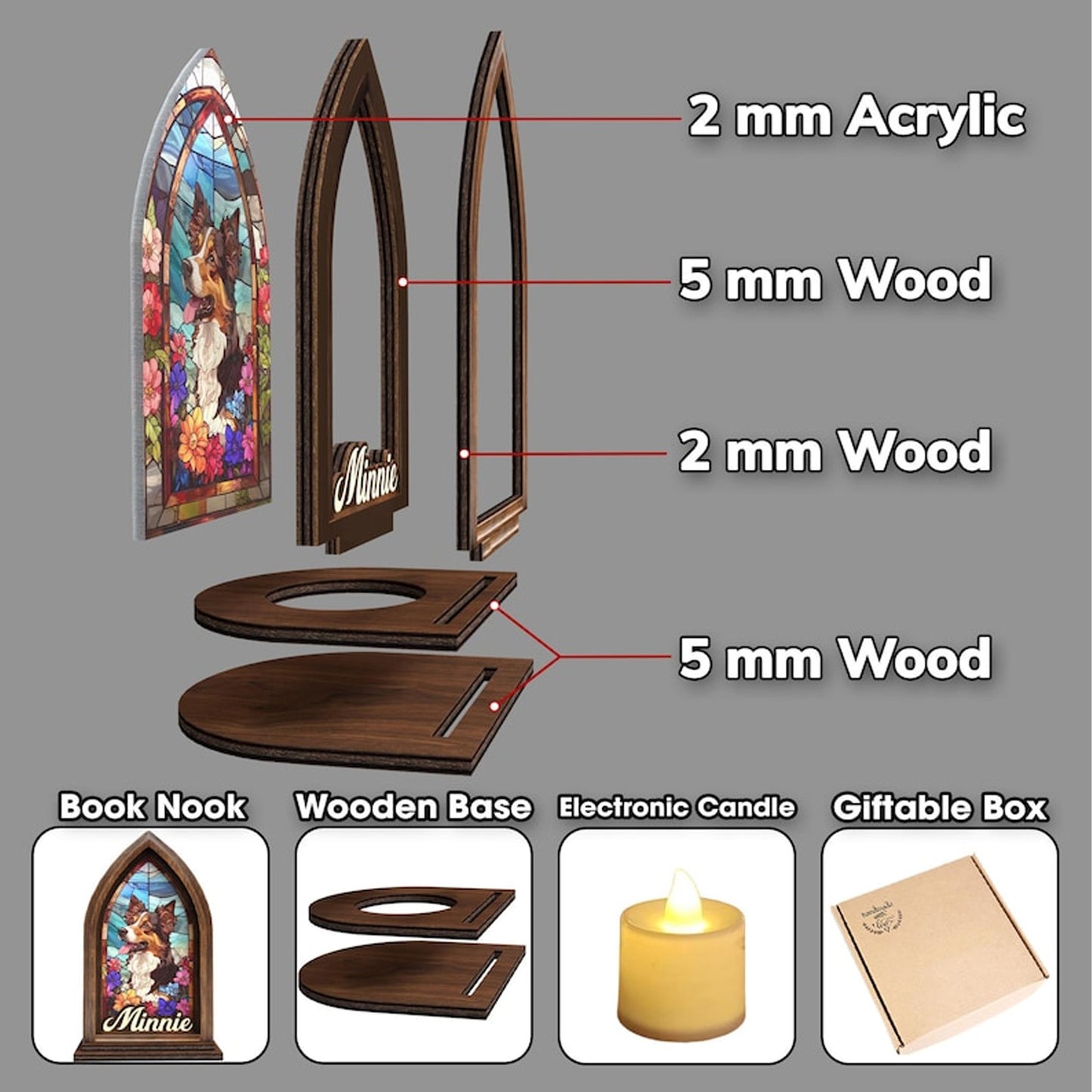 Personalized Pet Photo Memorial Candle Holder, Pet Book Nook, Custom Dog Cat Suncatcher with Name 683826