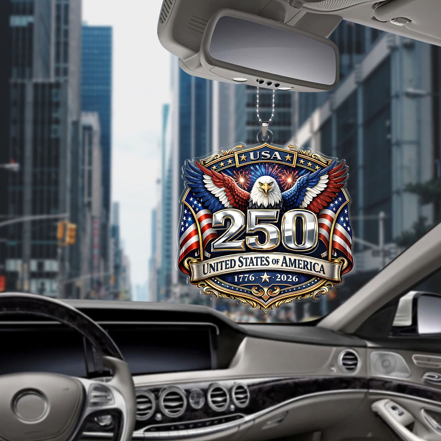 250 Years USA Car Ornament | Patriotic Eagle US Flag 1776–2026 Car Ornament | 4th of July Car Decor 684533