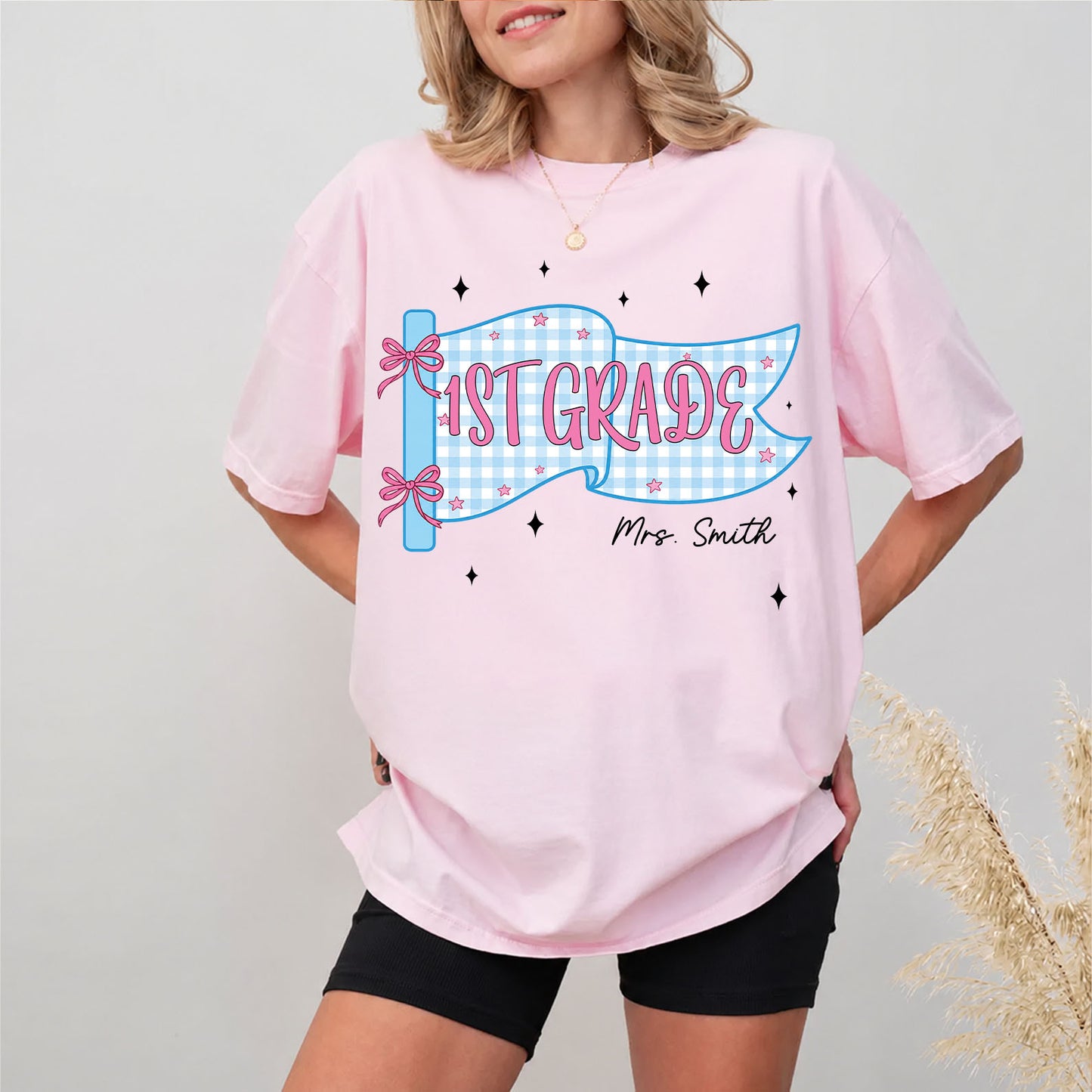 Personalized Teacher Grade Comfort Colors Shirt, Custom Grade Level & Name Tee, Pennant Flag Teacher Gift 685696