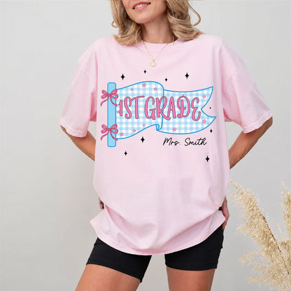 Personalized Teacher Grade Comfort Colors Shirt, Custom Grade Level & Name Tee, Pennant Flag Teacher Gift 685696