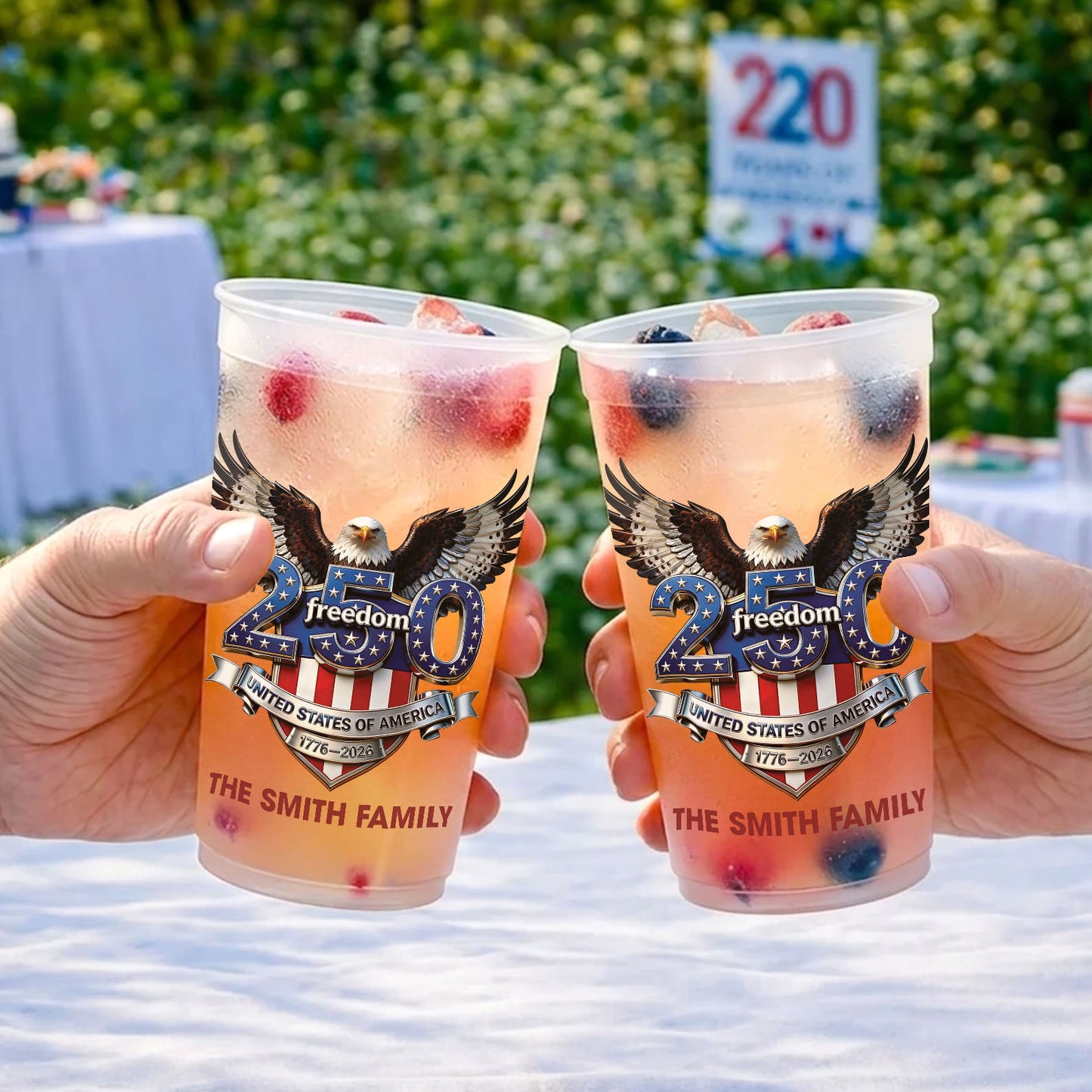 Personalized USA 250 Years Frosted Cups, Freedom Eagle 1776–2026 Party Cups, Custom Family Name Cups 684885