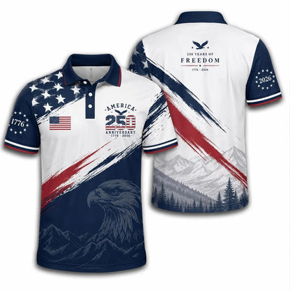 USA 250 Years Patriotic Golf Polo Shirt, 1776-2026 Freedom Eagle AOP Polo Shirt, 4th of July Gift 685399 WFD