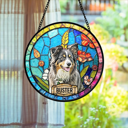 Personalized Dog Portrait Stained Glass Suncatcher, Custom Pet Memorial Suncatcher, Gift for Dog Lovers 685466 WFD