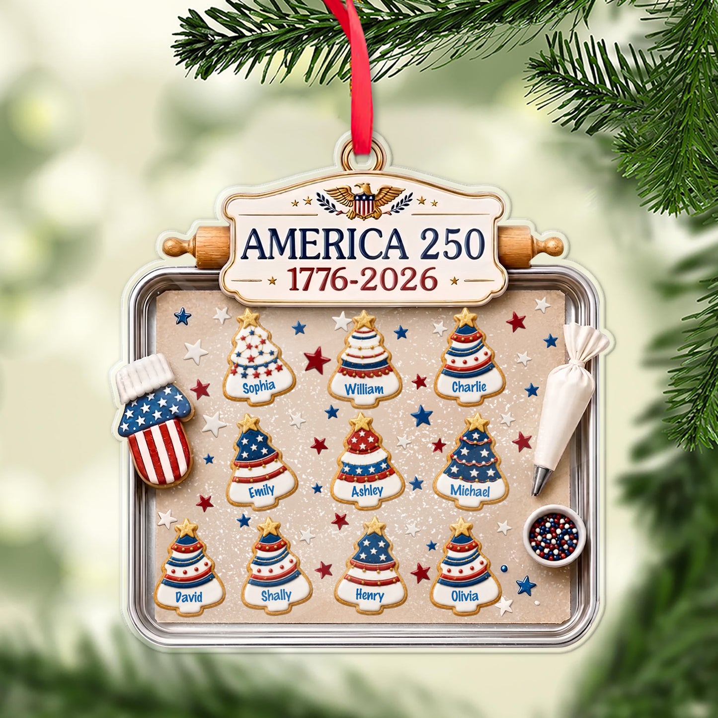 Personalized USA 250 Years Acrylic Ornament, Custom Name Patriotic Christmas Tree Ornament 685995