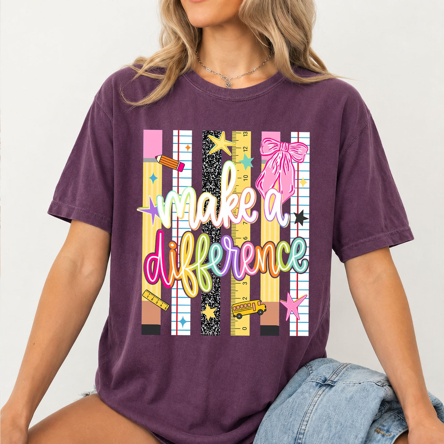 Make a Difference Comfort Colors Shirt, Colorful Teacher Shirt, Back to School Tee, Teacher Gift 685566