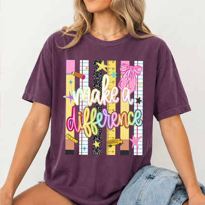 Make a Difference Comfort Colors Shirt, Colorful Teacher Shirt, Back to School Tee, Teacher Gift 685566